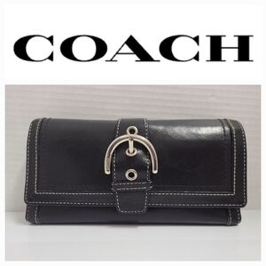 Coach Black Leather VINTAGE SOHO Tri-Fold Wallet with Silver Buckle